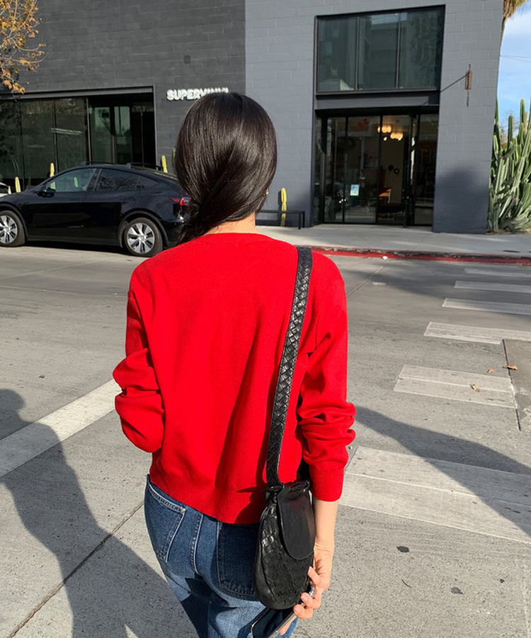 ソフトラウンドネックカーディガン RED