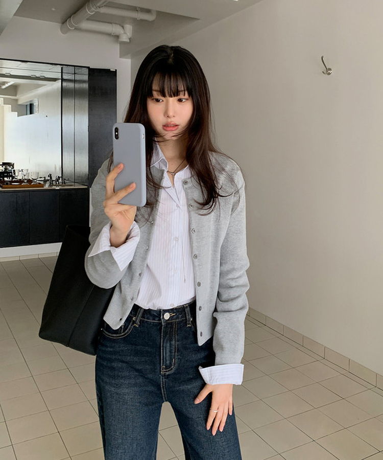 ソフトラウンドネックカーディガン GREY