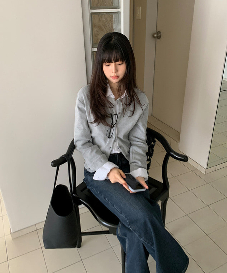 ソフトラウンドネックカーディガン GREY