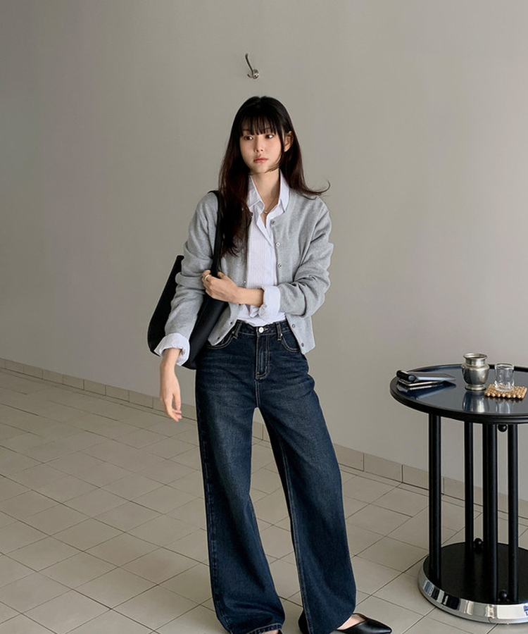 ソフトラウンドネックカーディガン GREY