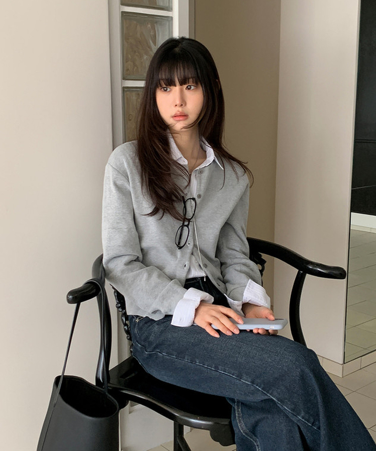 ソフトラウンドネックカーディガン GREY