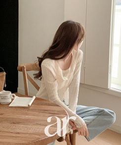 (キャミ＆カーディガンセット♥) リブ編みパンチングニットカーディガンセット IVORY