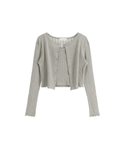 (キャミ＆カーディガンセット♥) リブ編みパンチングニットカーディガンセット