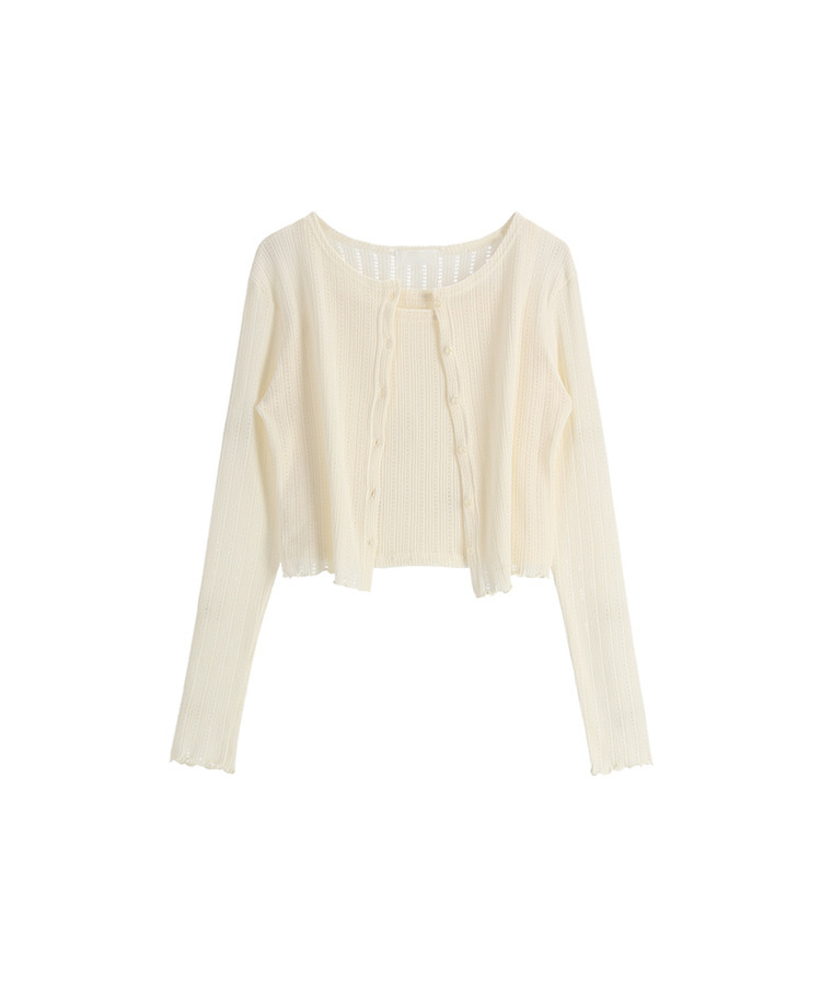 (キャミ＆カーディガンセット♥) リブ編みパンチングニットカーディガンセット