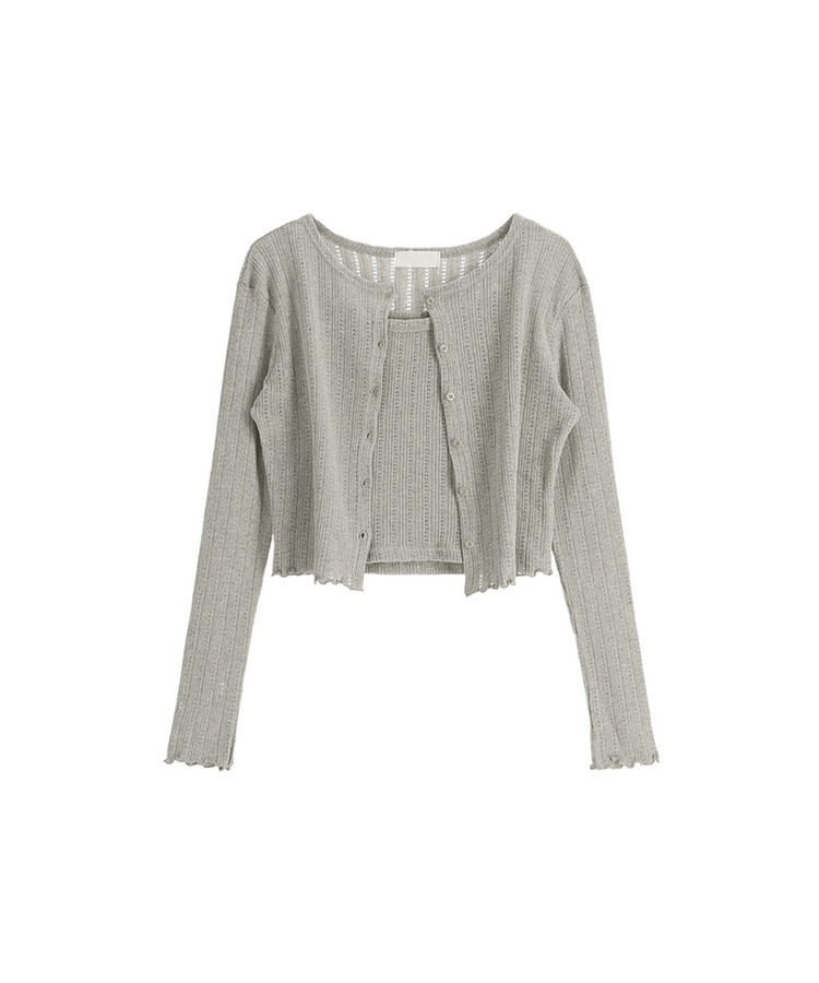 (キャミ＆カーディガンセット♥) リブ編みパンチングニットカーディガンセット