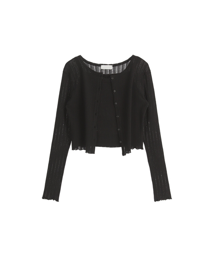 (キャミ＆カーディガンセット♥) リブ編みパンチングニットカーディガンセット