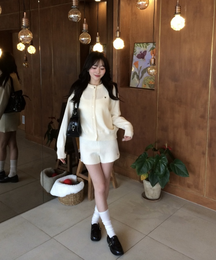 【✔기획】라운트 니트 가디건 숏팬츠 세트 아이보리