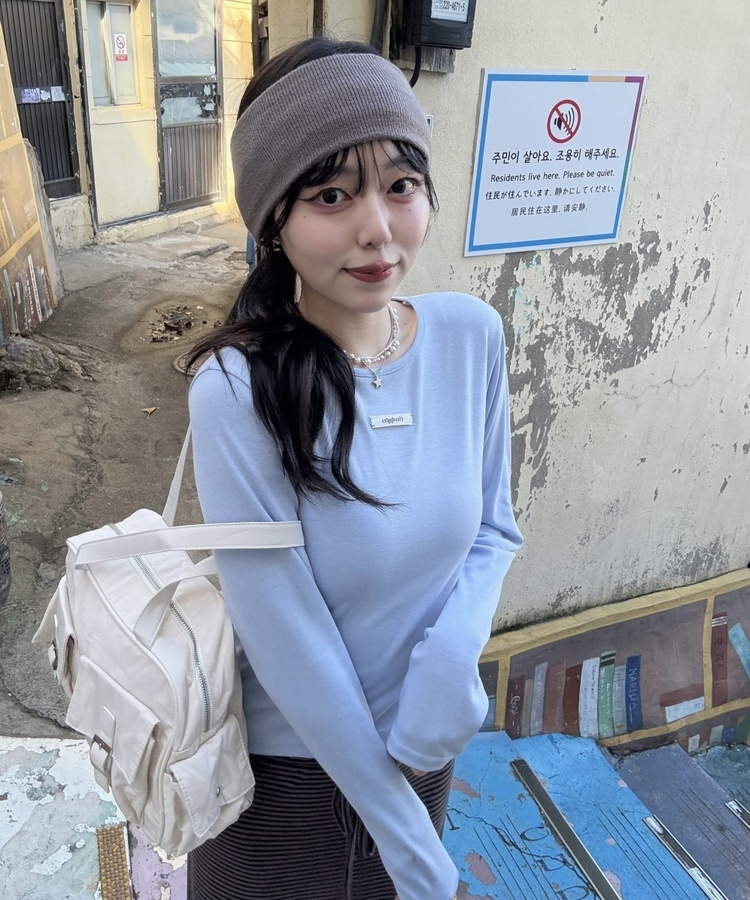 【✔기획】라운드 슬림 베이직 긴팔 티셔츠 소라