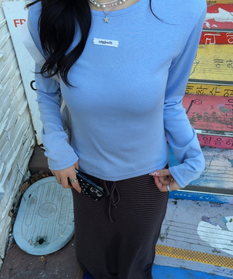 【✔기획】라운드 슬림 베이직 긴팔 티셔츠 소라