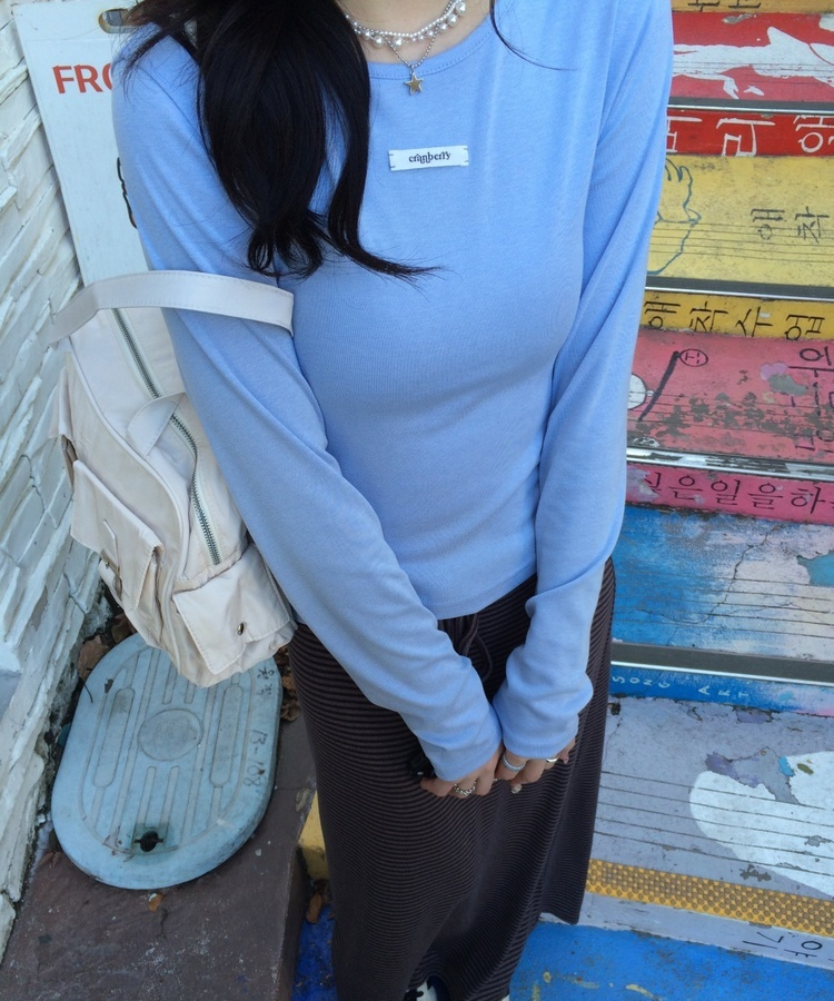 【✔기획】라운드 슬림 베이직 긴팔 티셔츠 소라