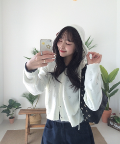 【✔기획】스카시 펀칭 후드 가디건 아이보리
