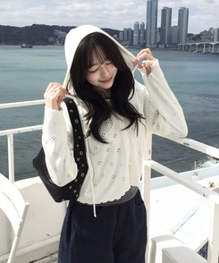 【✔기획】스카시 펀칭 후드 가디건 아이보리