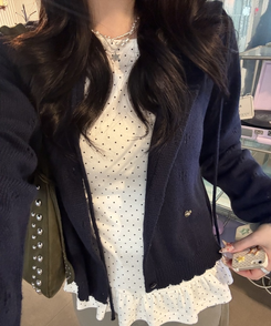 【✔기획】스카시 펀칭 후드 가디건 네이비