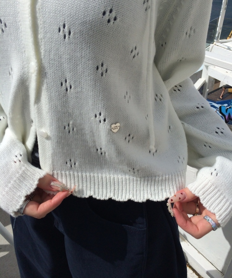 【✔기획】스카시 펀칭 후드 가디건 아이보리