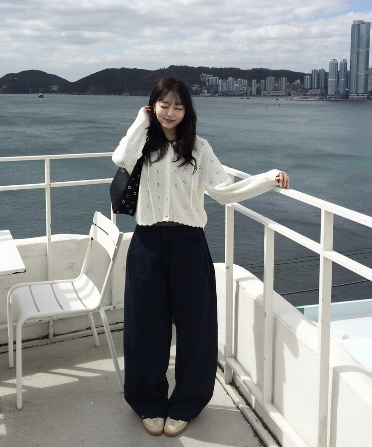 【✔기획】스카시 펀칭 후드 가디건 아이보리