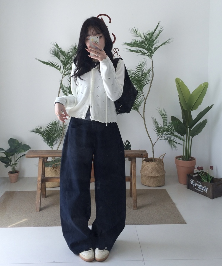 【✔기획】스카시 펀칭 후드 가디건 아이보리