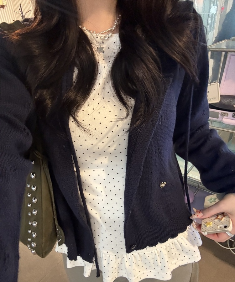 【✔기획】스카시 펀칭 후드 가디건 네이비