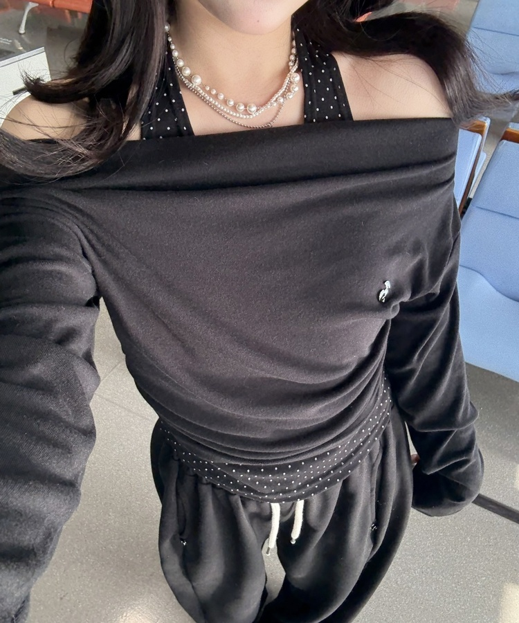 【✔기획】도트 레이어드 오프숄더 탑 블랙