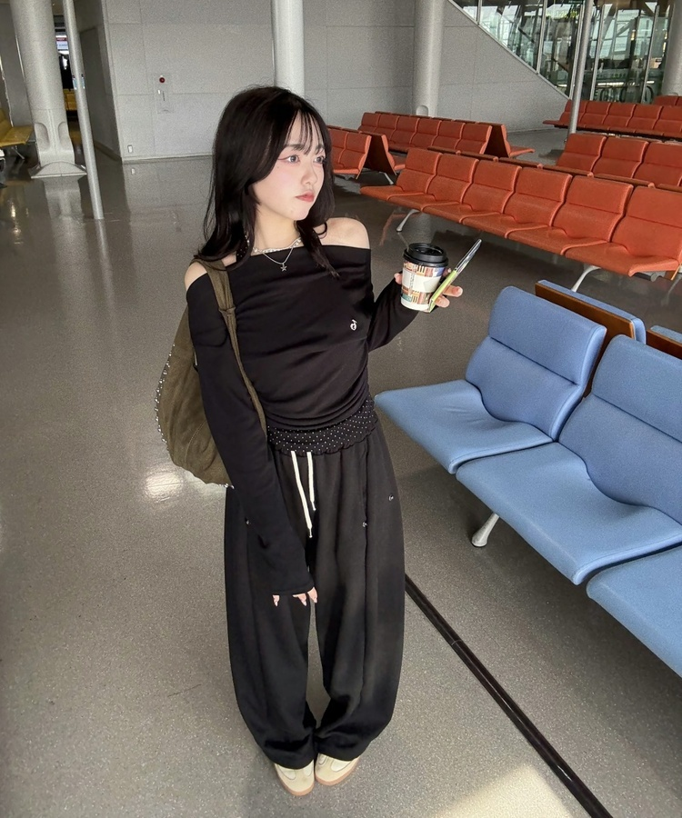 【✔기획】도트 레이어드 오프숄더 탑 블랙