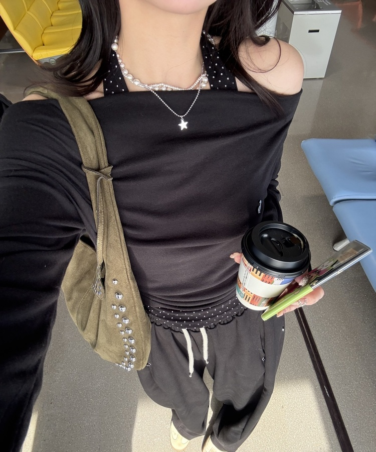 【✔기획】도트 레이어드 오프숄더 탑 블랙