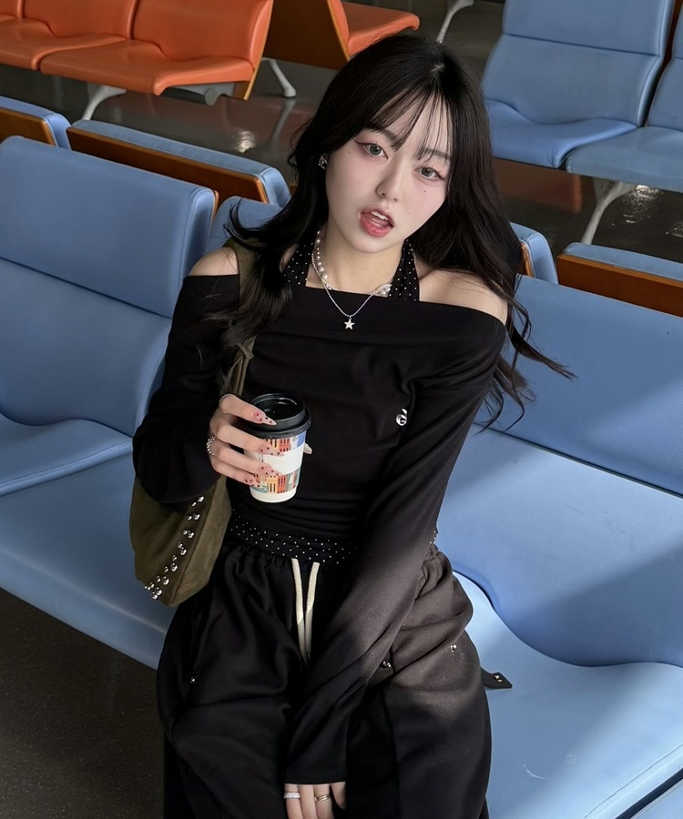 【✔기획】도트 레이어드 오프숄더 탑 블랙