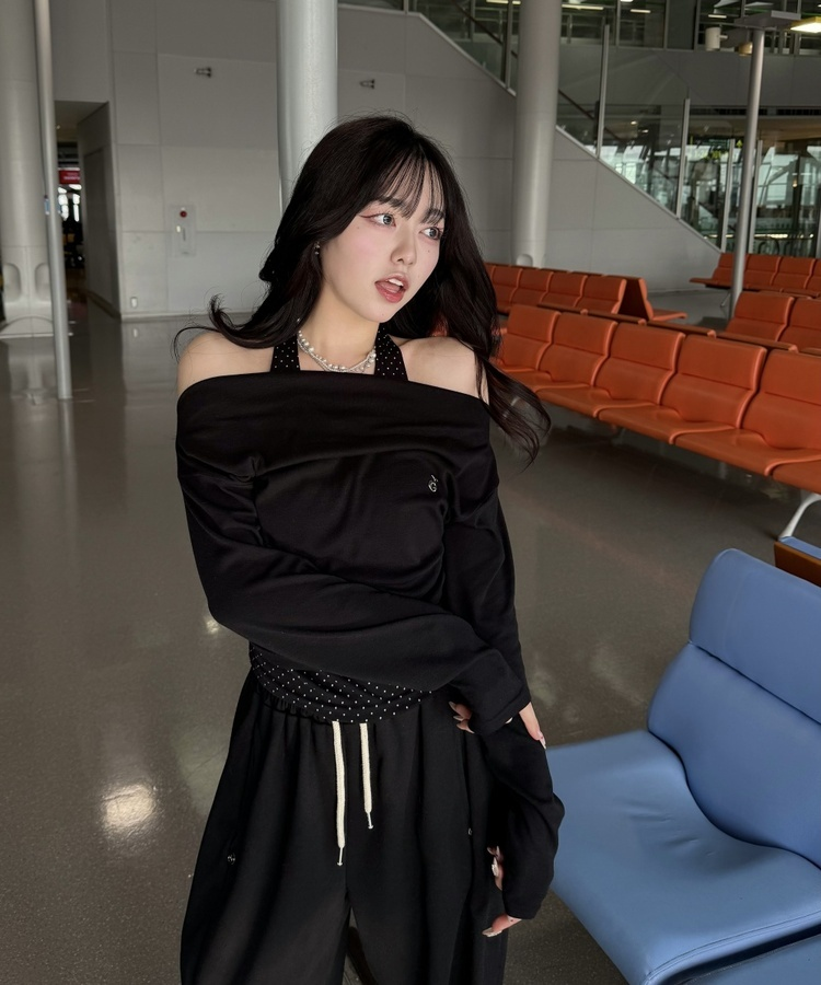 【✔기획】도트 레이어드 오프숄더 탑 블랙