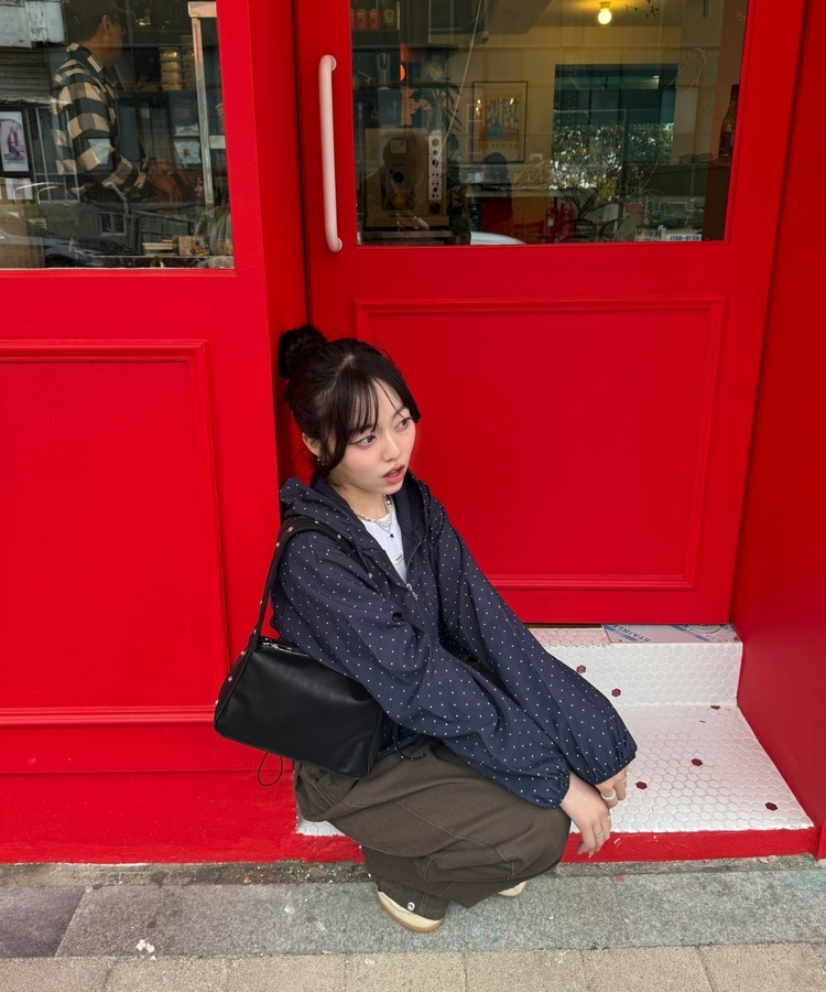 【✔기획】도트 후드 윈드브레이커 네이비