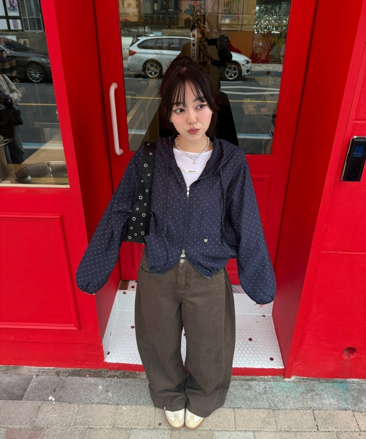 【✔기획】도트 후드 윈드브레이커 네이비