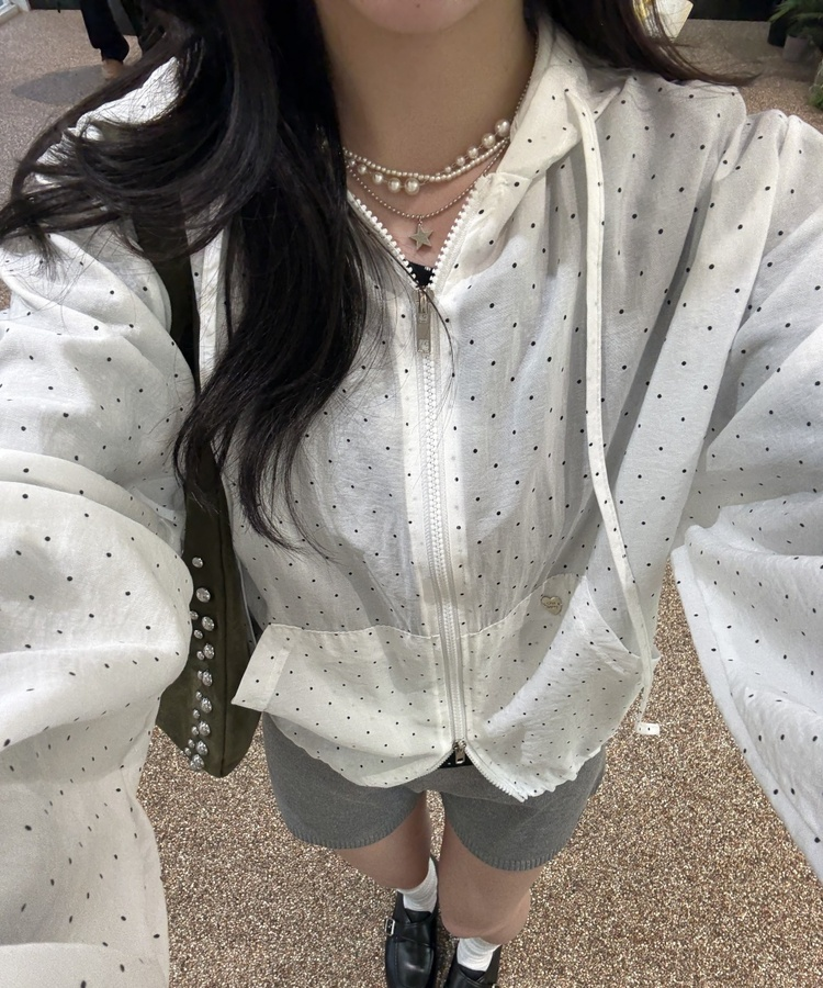 【✔기획】도트 후드 윈드브레이커 화이트