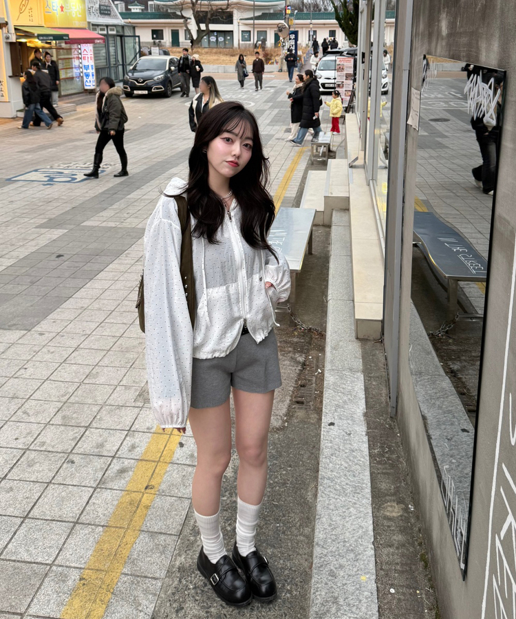 【✔기획】도트 후드 윈드브레이커 화이트