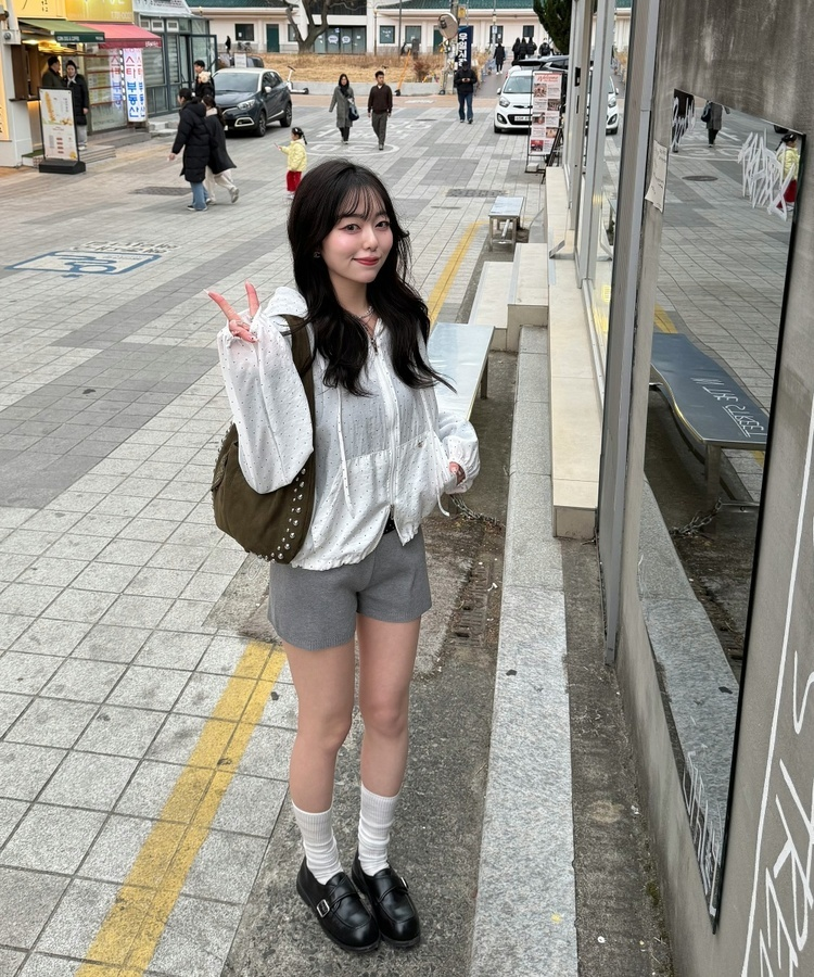 【✔기획】도트 후드 윈드브레이커 화이트