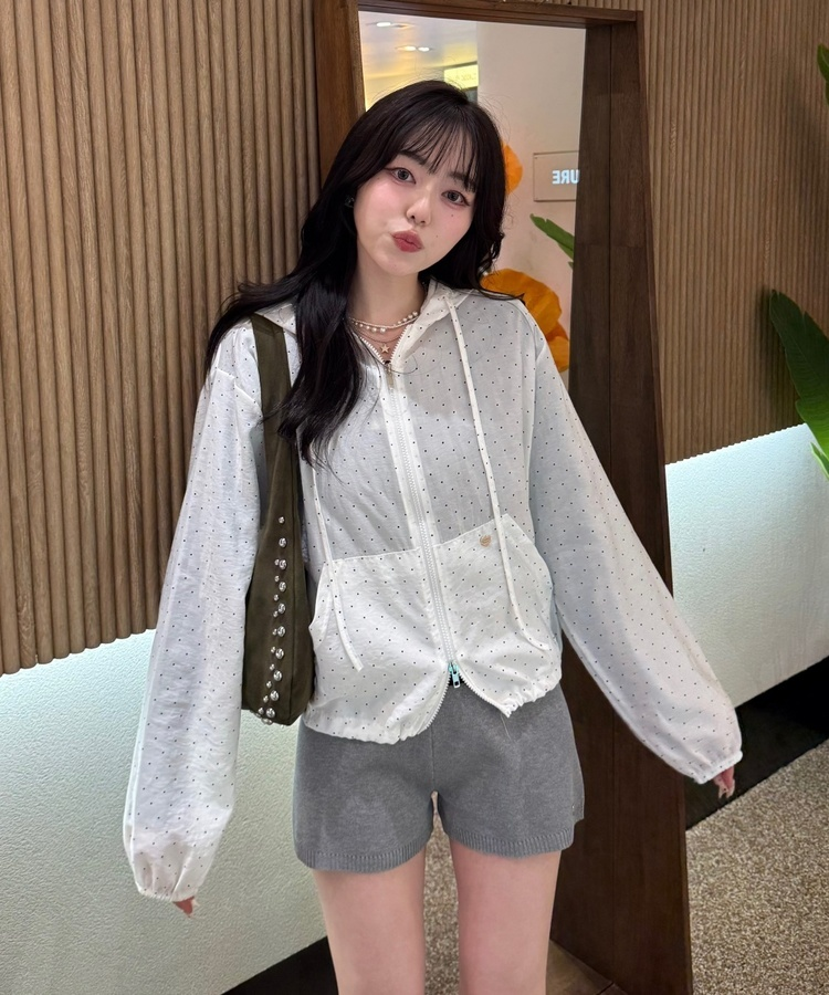 【✔기획】도트 후드 윈드브레이커 화이트