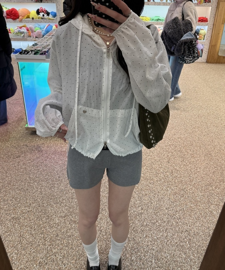 【✔기획】도트 후드 윈드브레이커 화이트