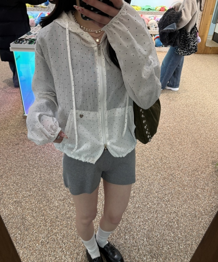 【✔기획】도트 후드 윈드브레이커 화이트