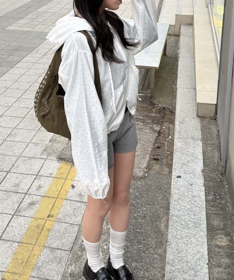 【✔기획】도트 후드 윈드브레이커 화이트