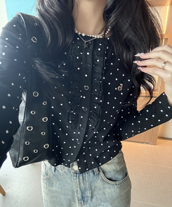 【✔企画】ドットフリルカーディガン BLACK