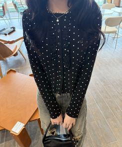 【✔企画】ドットフリルカーディガン BLACK