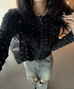 【✔企画】ドットフリルカーディガン BLACK