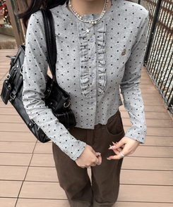 【✔企画】ドットフリルカーディガン GRAY