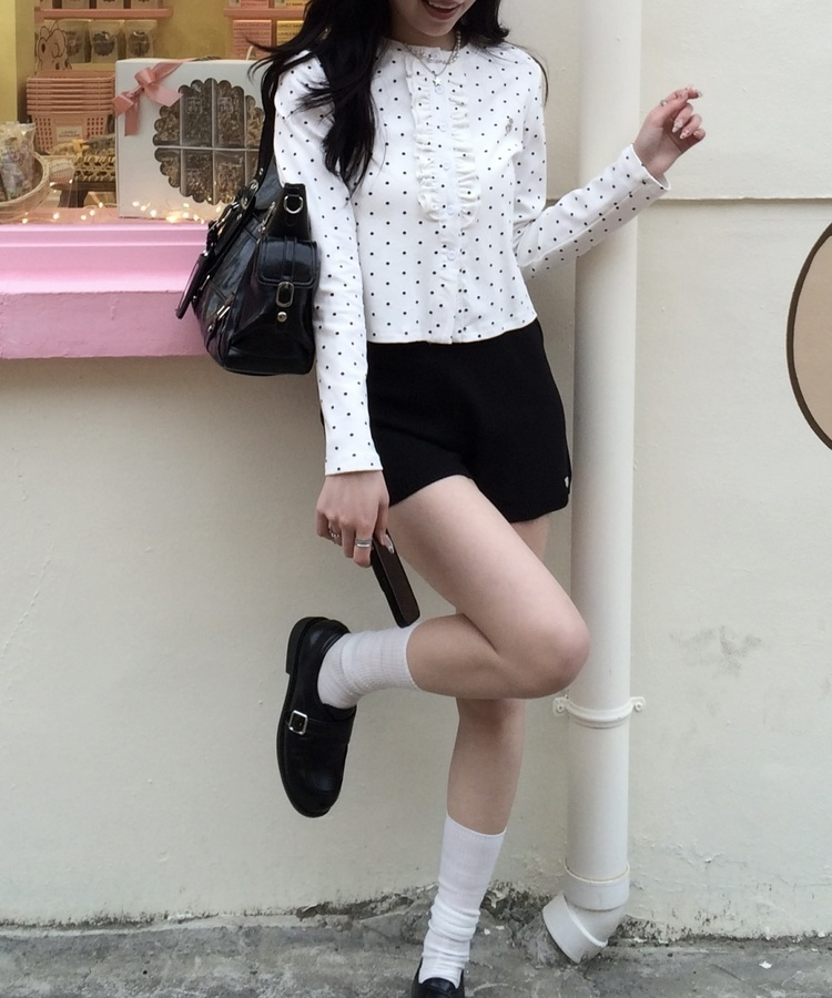 【✔기획】도트 프릴 가디건 아이보리