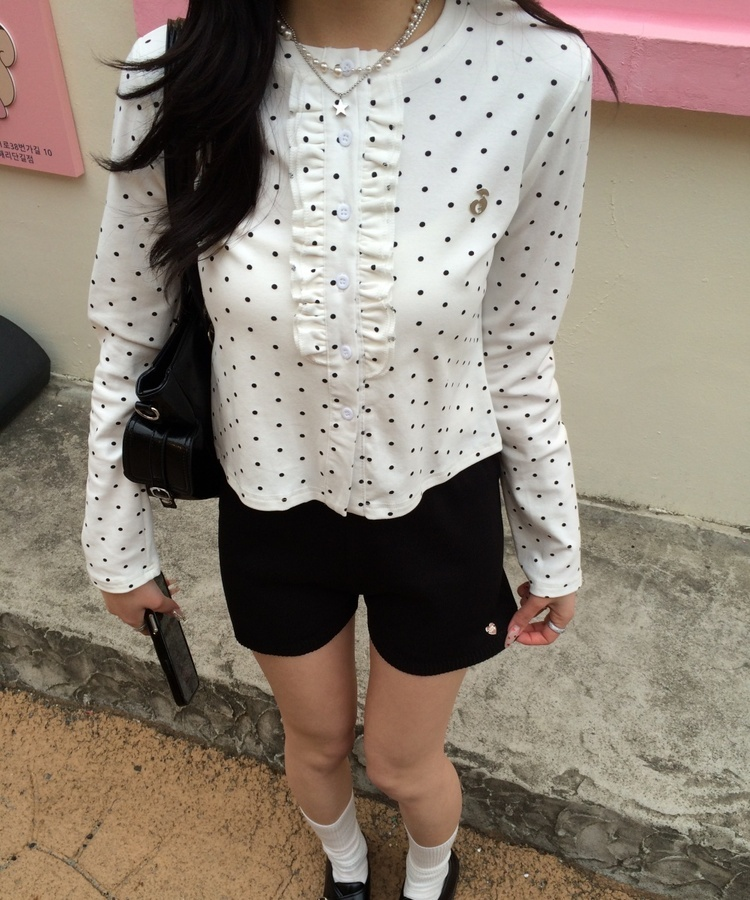 【✔기획】도트 프릴 가디건 아이보리