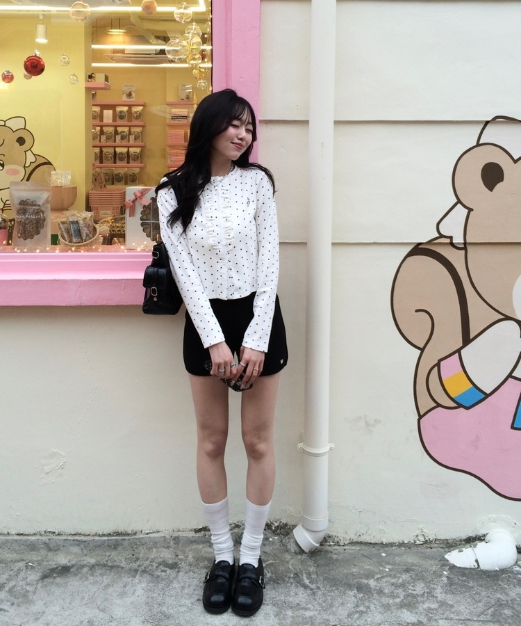 【✔기획】도트 프릴 가디건 아이보리