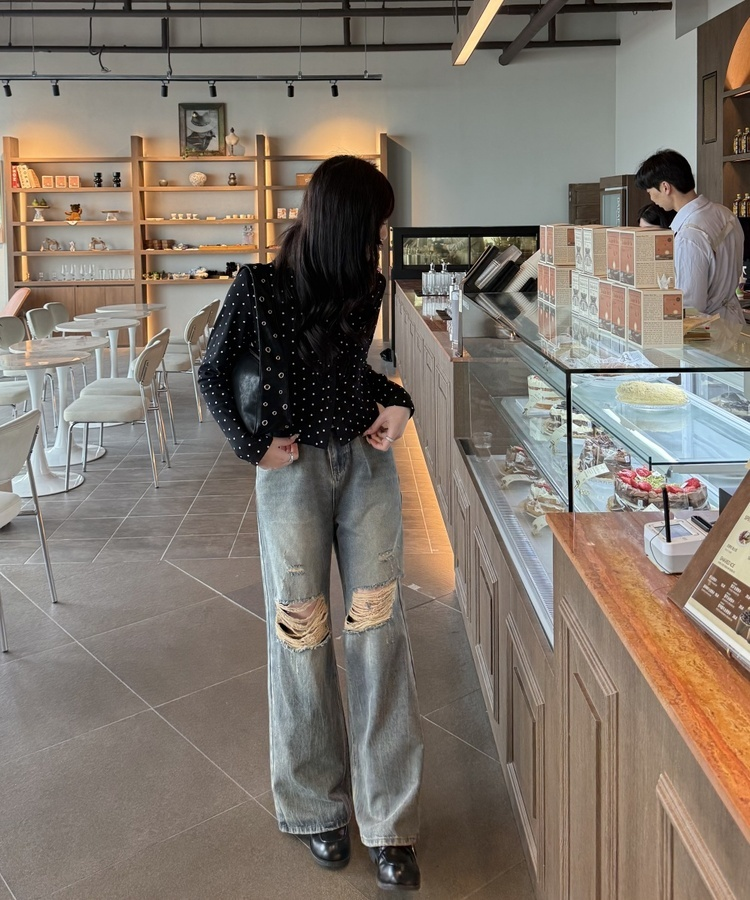 【✔기획】도트 프릴 가디건 블랙