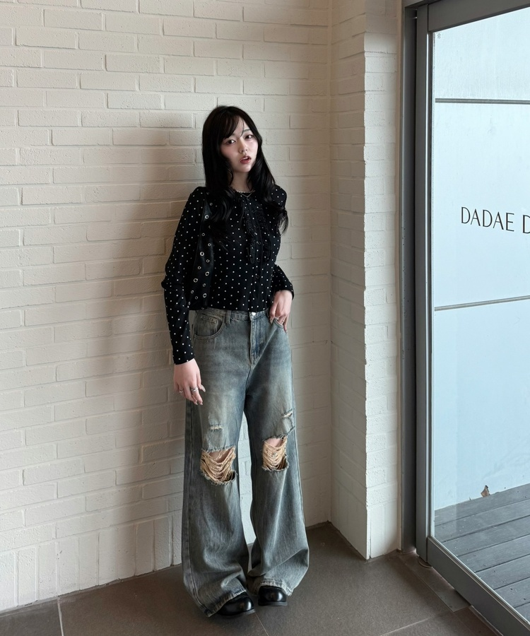 【✔기획】도트 프릴 가디건 블랙