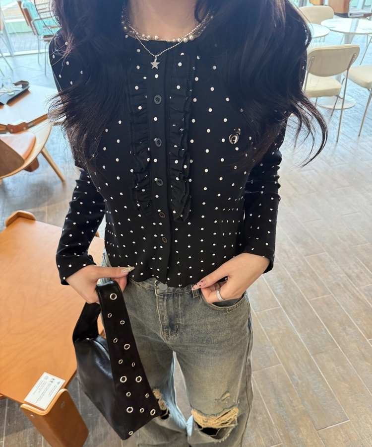 【✔기획】도트 프릴 가디건 블랙