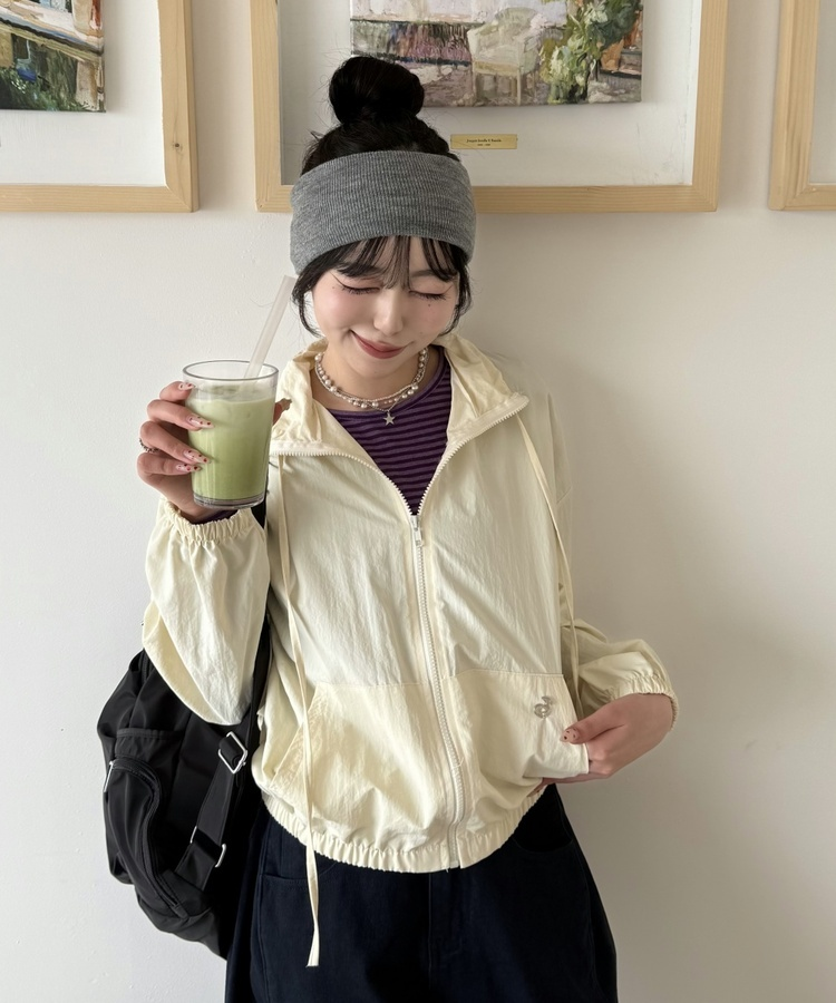 【✔기획】하이넥 리본 스트링 집업 크림