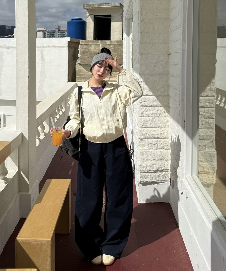 【✔기획】하이넥 리본 스트링 집업 크림