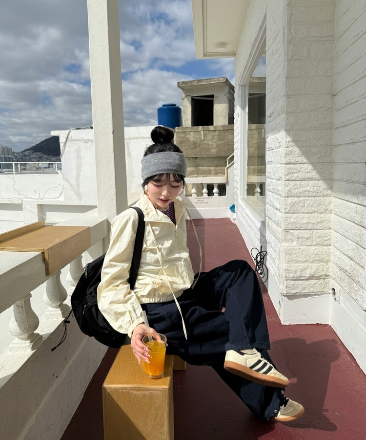 【✔기획】하이넥 리본 스트링 집업 크림