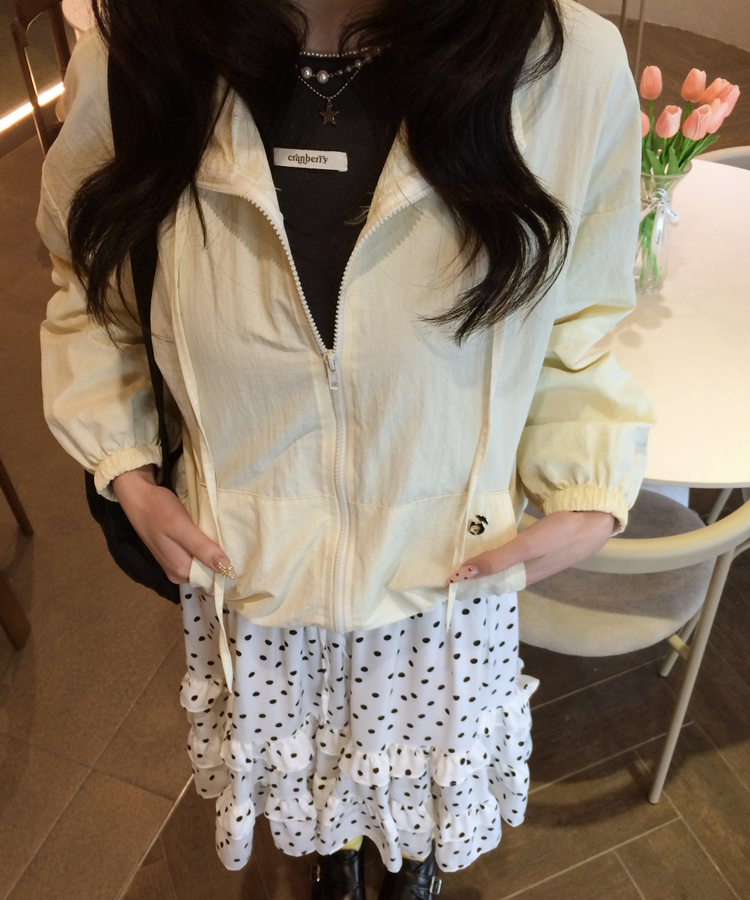 【✔기획】하이넥 리본 스트링 집업 크림