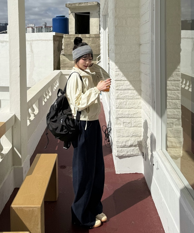 【✔기획】하이넥 리본 스트링 집업 크림